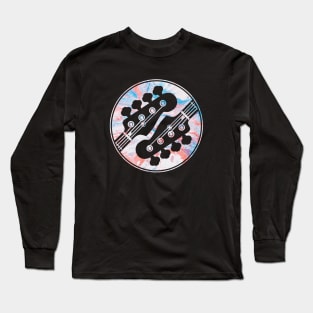 Bass Guitar Headstock Circle Texture Dark Theme Long Sleeve T-Shirt